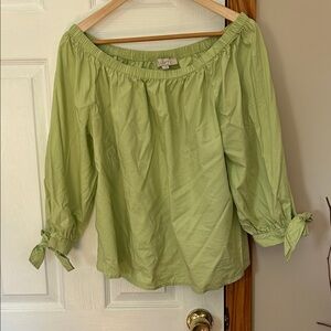 LOFT Lime Green Off-Shoulder Tie-Sleeve Top